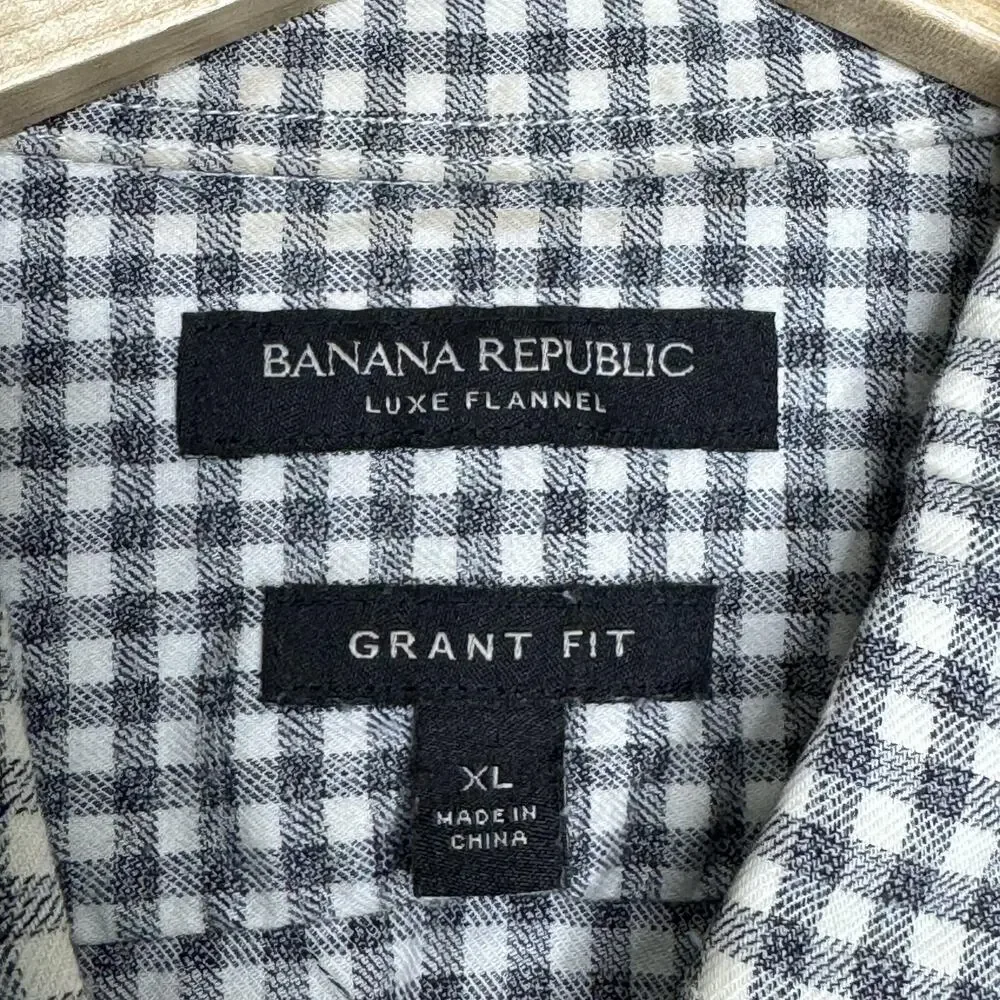 Banana Republic Shirt Mens XL Gray Gingham Luxe Flannel Grant Fit Button Down